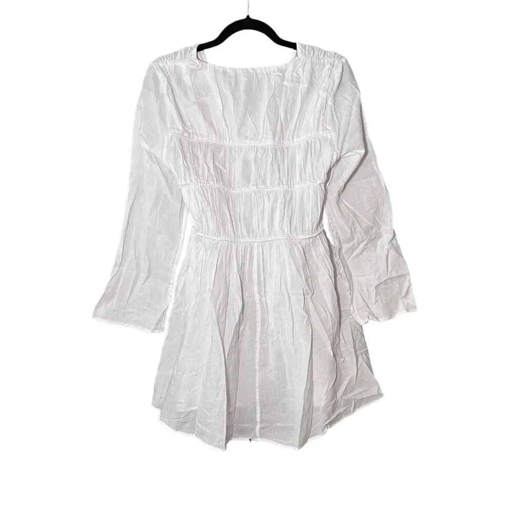 j.crew tiered tie-front dress in beach cotton white ca803 women size xsmall - Picture 3 of 8